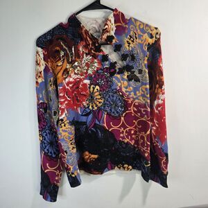Alberto Makali Y2K Whimsigoth Psychedelic Floral Sequin Asymmetric Top Sz Large